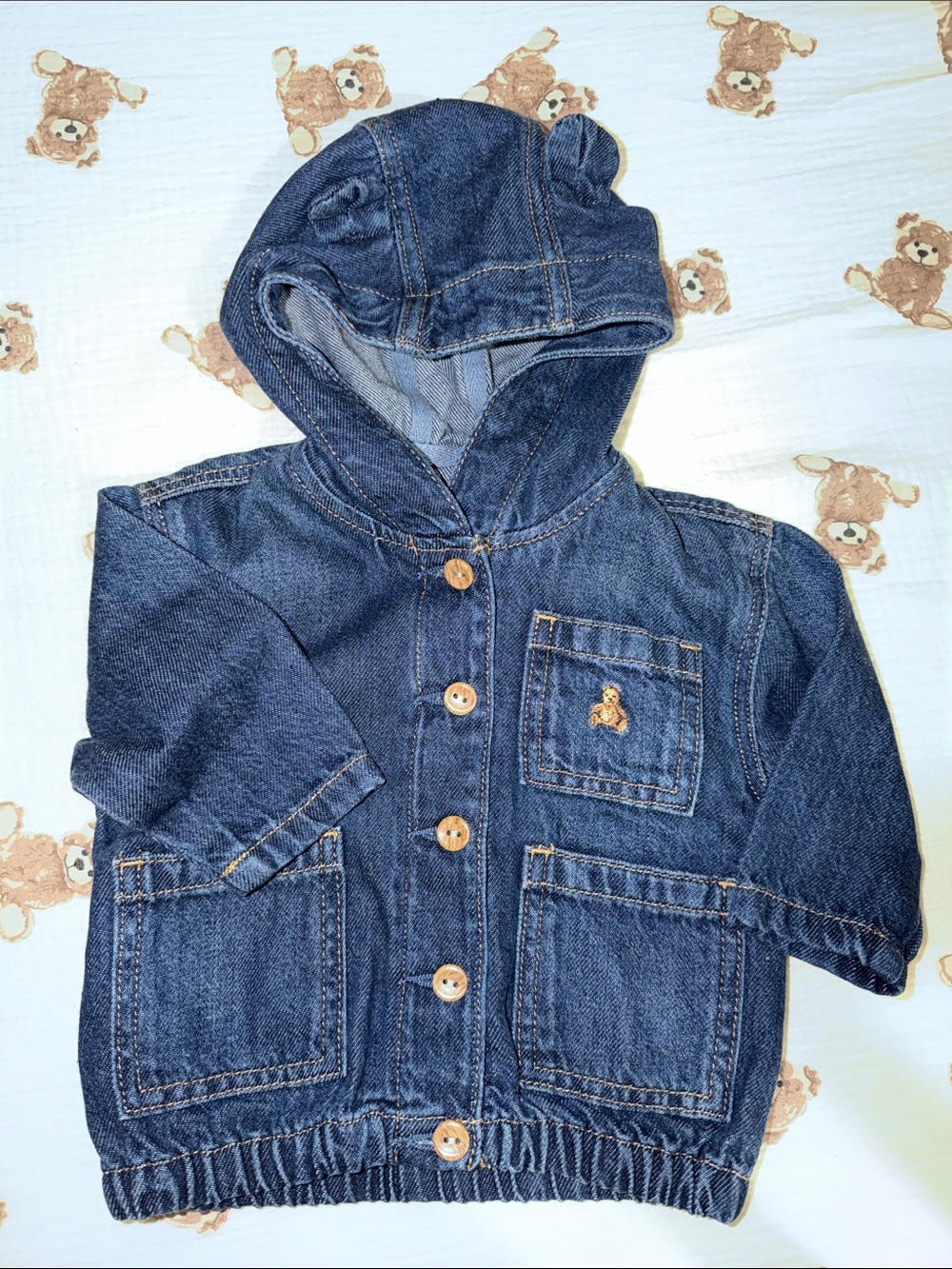 Denim Hooded Jacket in Dark Blue